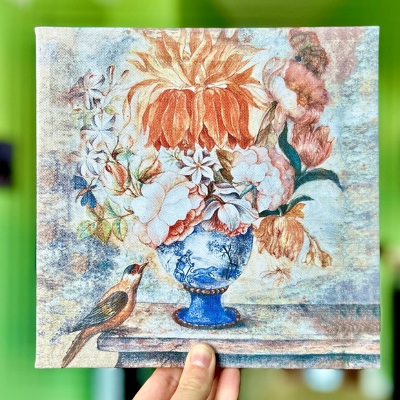 Other - Bird Floral Blue Canvas Wall Hanging Nature Home Decor Accent Art Display